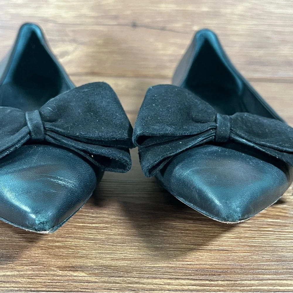Tory Burch ‘Rosalind Bow’ Black Leather Slip-On Flats Women’s Size 9‎ Shoes